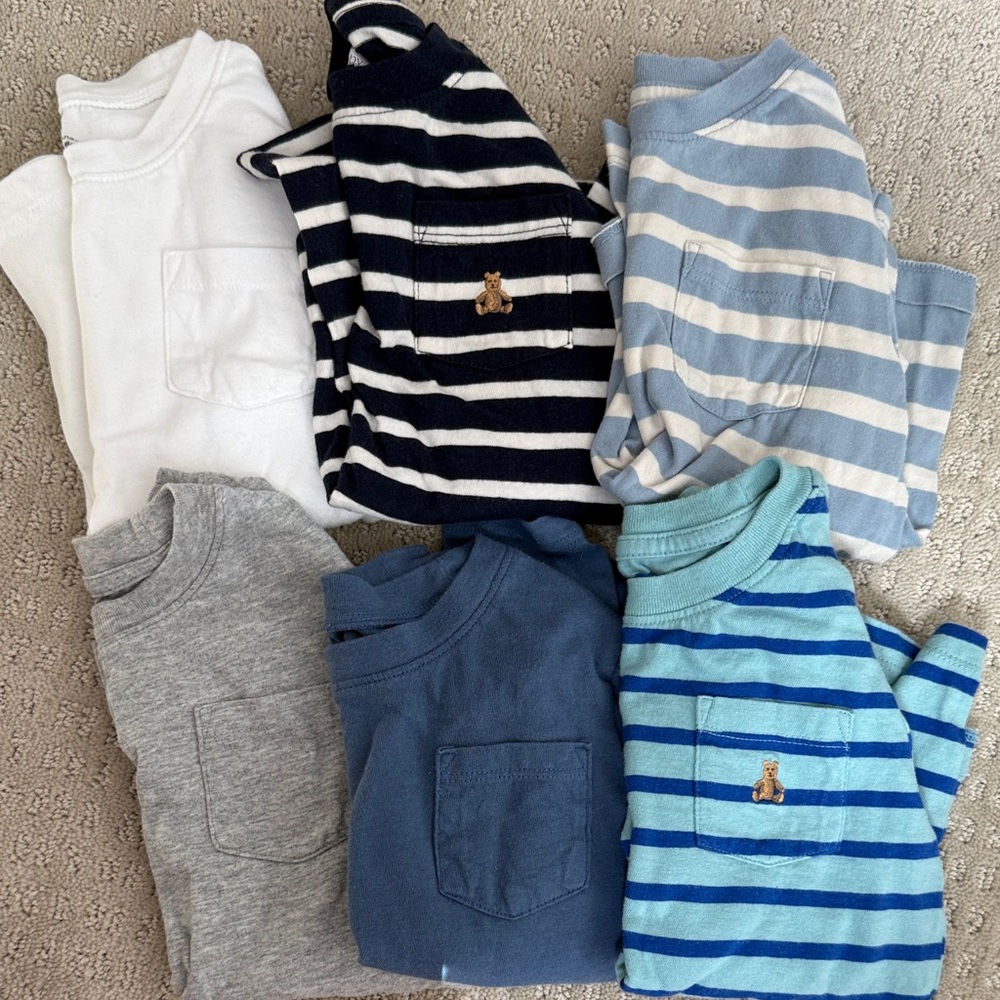 GAP Kids Long Sleeve Tee Lot - White, Navy, Light Blue, Gray, Blue, Aqua Stripes - Picture 2 of 3